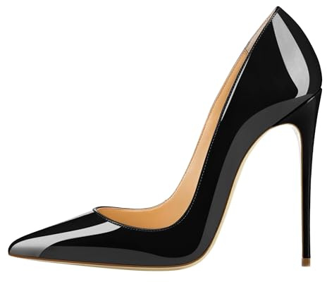 EDEFS Escarpins Talon Aiguille 12 cm Femme Vernis Noir Bout Pointu Chaussures Chic Élégantes Soirée Mariage Talons Hauts EU40