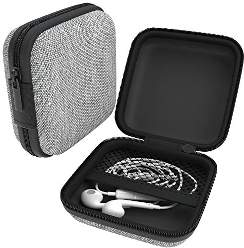 EAZY CASE Universal Tasche für In-Ear Kopfhörer mit Netzfach - Hardcase Aufbewahrungsbox, Schutztasche mit umlaufenden Reißverschluss, extra klein, eckig, Hellgrau