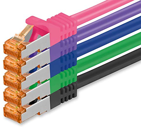 1aTTack.de 5x 2m 5 Couleurs-2 - Câble Réseau Ethernet Cat7 Cat 7 10 GB/s SFTP - RJ45 Ethernet LAN DSL Routeur Modem