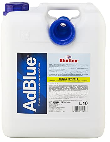 Rhütten, AdBlue Motores diésel, Basf, aditivo de síntesis, urea purísima, ISO 22241, preserva SCR, bloquea la impureza del catalizador, Motores Euro 6, tapón vertedor, 10 l