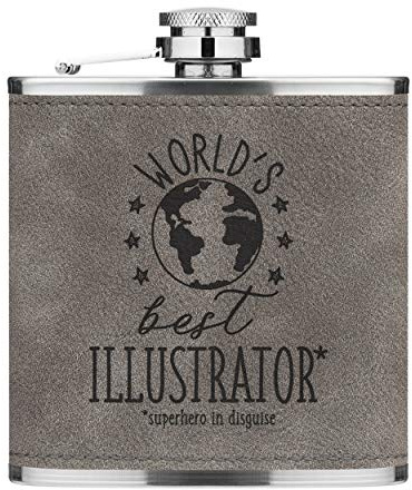 World's Best Illustrateur 6oz Cuir PU Hip Flasque Gris Luxe