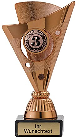 Deitert Pokal in Gold, Silber oder Bronze - Trophäe mit Wunschtext graviert und Sportemblem nach freier Auswahl - 15 cm Sportpokal mit Marmorsockel für Ihre Siegerehrung A105
