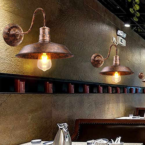 iDEGU 2 Stück Industrie Wandleuchten, 26cm Vintage Wandlampe Innen Retro Wandspot E27 Wandbeleuchtung Wandstrahler für Küche Wohnzimmer Flur Büro (Farbe: Rost)