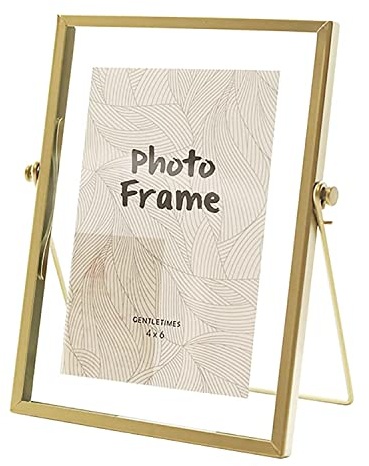 aleawol Golden Copper Photo Frame, Vintage Metal Picture Floating Frame 4x6” Cover High Definition Glass Pictures Display for Table Top Decoration