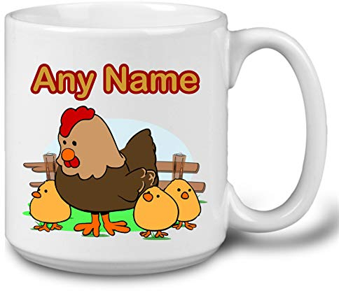 GOPERSONALISED Personalised Gifts - Animal Hen Chicks Chicken Jumbo 20oz Mug Cup with Name - Novelty Birthday Christmas Happy Mother's Day Gifts for Adult Mum Nana Auntie