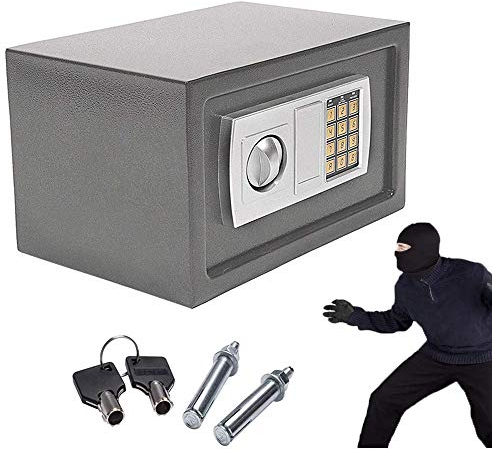 Tresor Safe Möbeltresor mit elektronischem Zahlenschloss und Doppelstahlbolzen für Haus und Büro, Haussafe Wandsafe für Schmuck Bargeld Dokument, Grau, 31x20x20cm