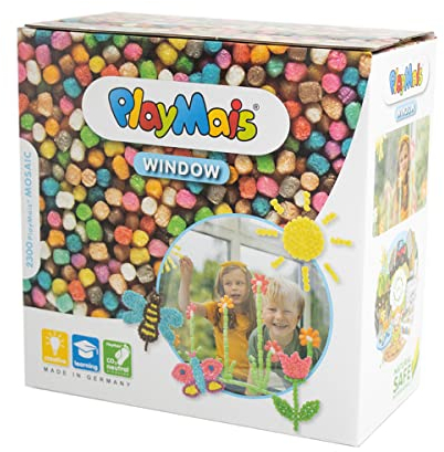 Playmais WINDOW Frühling/Sommer Fensterbilder-Set für Kinder ab 3 Jahren I Motorik-Spielzeug mit mehr als 2300 Mosaikgröße I Natürliches Spielzeug I Fördert Kreativität & Feinmotorik
