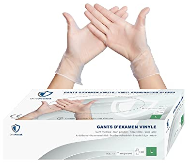 OneProtek Gants jetables en Vinyle - Lot de 2x Boîtes de 100 gants jetables Taille L - non poudrés, sans latex - Multi-usages et résistants