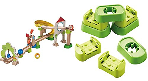 HABA 300438 - Kugelbahn Kullerbü - Windradbahn & 300849 - Kullerbü – Ergänzungsset Verbinder und Basis