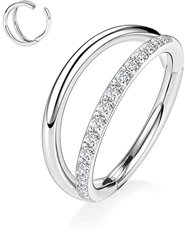 hengkaixuan 18G Conch Rings 316L Chirurgenstahl Tragus Septum Clicker Ring Ohrstulpe Conch Creolen Knorpel Helix Lip Lobe Piercing Schmuck 8mm Silber Doppel offen gestapelt mit CZ