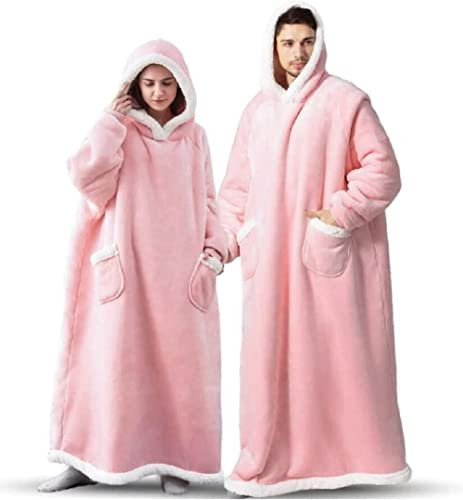 Oversized Decke Hoodie Sweatshirt,Tragbare Decken,Kuscheldecke mit Ärmeln | Rosa,Flauschige Flanell TV-Decke mit Ärmel,Sherpa Kapuzenpullover für Damen\Herren,ÖKO-TEX Zertifiziert,Ganzkörperdecke