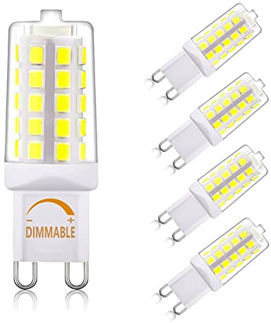 AIPLAMP G9 led Light Bulb Daylight White Dimmable 4W 6000K,Equivalent to 25W 30W 40W Halogen Light, 450Lm 100-120V AC,No Strobe, Flicker Free,360 Degree Angle, g9 dimmable, G9 Bulb,5 Pack