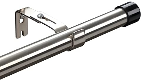 HARRMS Gardinenstange Silber Ausziehbar, 76-157cm, Verstellbare Vorhangstange Edelstahl, Scheibengardinenstange 1 läufig mit Halterungen und schwarzen Endstücken für Schlafzimmer, Wohnzimmer