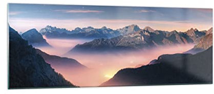 Panorama Bilder auf Glas Berge Wolken Nebel Glasbild 140x50cm Wandbilder Dekoration Wohnzimmer Schlafzimmer Küche Groß XXL Wanddeko Bild im Glas Wand Kunstdruck Art Modern Wall Decor GAB140x50-5004