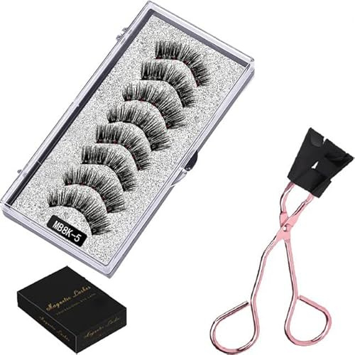 BSLVWG Magnetische Wimpern ohne Eyeliner Wiederverwendbare falsche Wimpern Natural Look 3D Effekt Wasserdichte gefälschte Wimpern Set mit Applikator (2 Paare) (08)