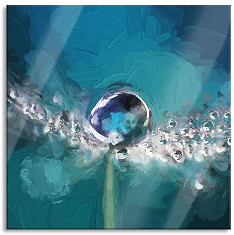 Pixxprint Glasbild, Wandbild auf Echtglas, Wassertropfen auf einer Pusteblume, 60x60 cm, inkl. Aufhängung und Abstandshalter