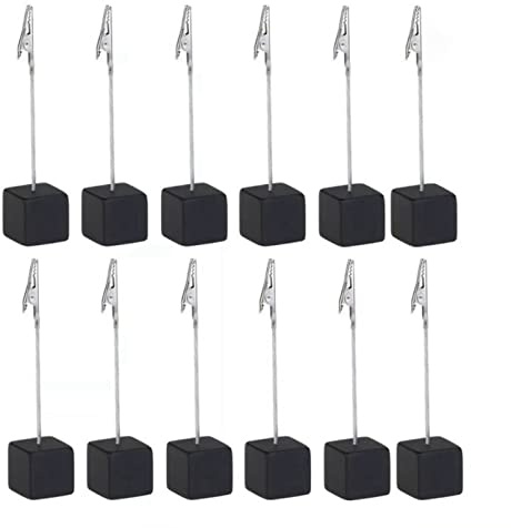 Tyenaza 12 Stück Kartenhalter, Würfel, Kiefernholz, Dekorativer Tischnummernständer, Memo-Clip-Halter Für Nachttisch-Dekoration, Schwarz (2,5 X 2,5 X 12 cm)