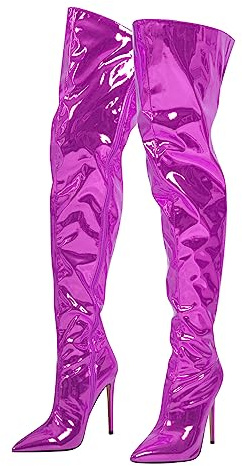 blingqueen Overknee Stiefel Damen Stiletto Lack Boots | Spitze Zehen, Lack Stiefel Überknie, Reißverschluss, Stilettoabsatz, für die Party oder zum Valentinstag
