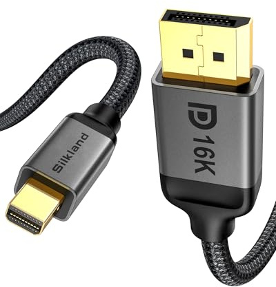 Silkland 16K Mini DisplayPort to DisplayPort 2.1 Cable, [16K@60Hz, 8K@120Hz, 4K@240Hz] 80Gbps Bi-Directional, HDR, G-Sync, Mini DP [Thunderbolt 2] for Gaming Laptop, MacBook, Monitor,6.6FT