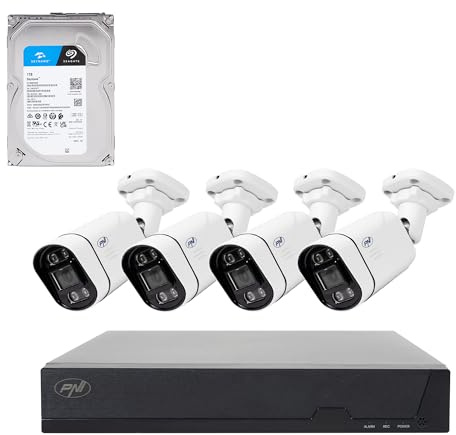 Kit de vidéosurveillance POE PNI House IPMAX POE 5, NVR avec 4 Ports POE, 4 caméras IP 5MP, Disque Dur 1 TB Inclus