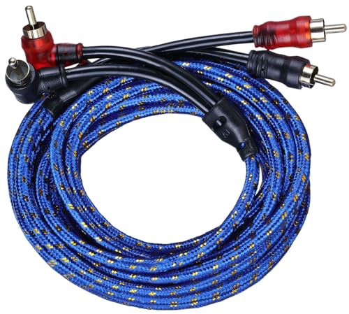 YoiYee 5M Subwoofer Cable, Car Amplifier Wiring Kit with RCA plugs | Double shielded, oxygen-free copper core, 5 metres length, nylon braided jacket, golden plated RCA plugs