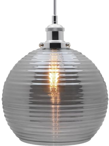 Ribbed Glass Globe Pendant Light Modern Vintage Smoked Grey Glass Ceiling Pendant Lamp Fitting K409
