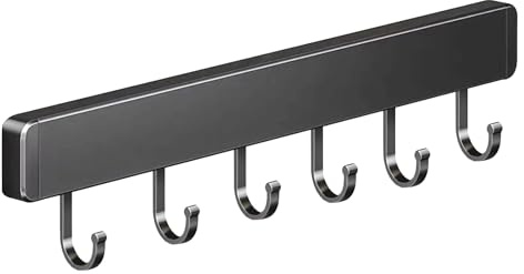 Global-Daily Wall Mounted Kitchen Utensil Rack with Sliding Hooks – Space-Saving Hanging Rail for Cooking Tools, Spoons & Spatulas, Self-Adhesive or Screw Mount Kitchen Organizer Holder (30cm)