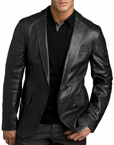 MERCH ATTIRE Herren-Lederblazer, Lammfell, Büro, Business, Sport, Mantel mit zwei Knöpfen