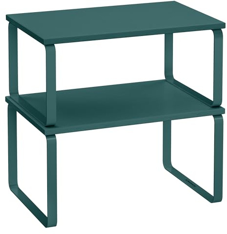 SONGMICS Gewürzregal, 2er Set Küchen Organizer, erweiterbar, stapelbar | Küchenregal, Schrank-Organizer Küche, kleines Regal, Metall und Bambus, Marrs Green, BYSTRO Kollektion KCS002C02