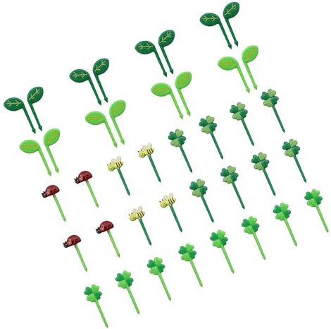 Food Picks Lot de 40 mini fourchettes à fruits pour enfants avec 24 fourchettes à fruits et 16 fourchettes à fruits à feuilles individuelles