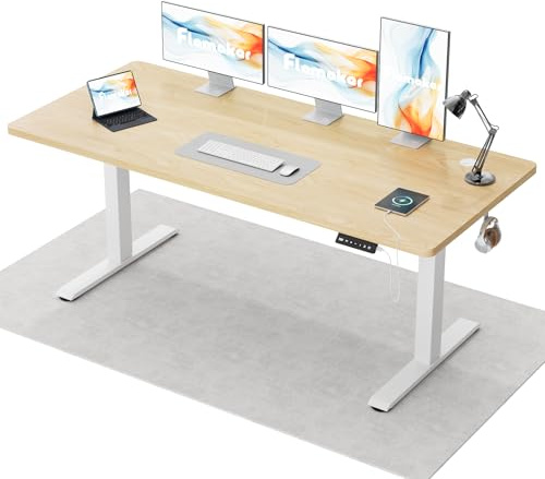Flamaker Höhenverstellbarer Schreibtisch Ganze Tischplatte 160 x 60 cm Elektrischer Schreibtisch Höhenverstellbar für Steh-Sitz, Computertisch mit Memory-Funktion,Standing Desk,Beige