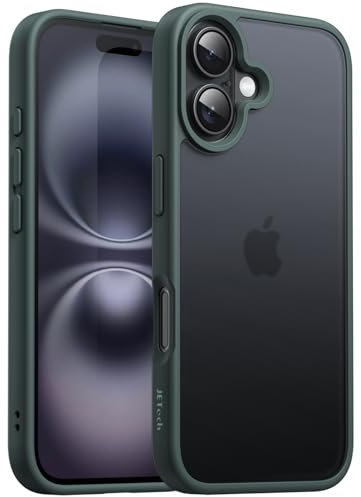 JETech Matt Hülle für iPhone 16 6,1 Zoll, Stoßfest Militärstandard FallSchutz, Mattierte Transluzente Rückseite Handyhülle, Anti-Fingerabdruck (Dunkelgrün)