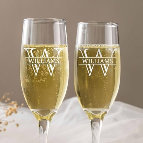 Lot de 2 flûtes à champagne personnalisées, verres à champagne gravés pour mariage - Flûtes à champagne pour mariée et marié, avec noms et date