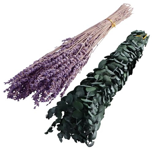 Dokeno 66pz Bouquet di Eucalipto e Lavanda, Lavanda Essiccata Piante Naturali, Pianta Mazzi di Fiori Secchi, Fasci Di Eucalipto Secchi, Fai da Te Mazzolino Secco Fior, Fiori Essiccati Decorativi Casa