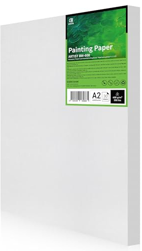 ESENG Carta su tela A2, 600 g/m2, 30 fogli, carta da colorare con struttura in tela, qualità artistica, adatta per pittura a olio, colori acrilici e pastelli ad olio