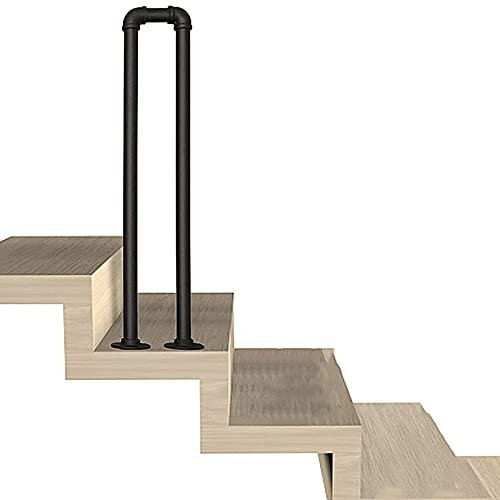 Schmiedeeiserne Übergangstreppengeländer für drinnen und draußen, 1 Stufe, U-Typ, Sicherheitsschiene für ältere Menschen auf Terrasse, Korridor, Garten, Villa, Balkon, Schwarz (55 cm)