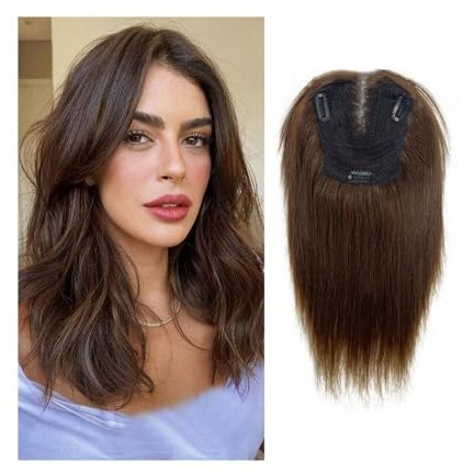 Haar-Topper Haarteile Echthaar-Topper for Frauen, 13 x 12 cm, atmungsaktive Schweizer Spitzenbasis, Haarteile, 10 Zoll, natürlicher Haaransatz, Remy-Haar-Topper, Haarteile for mehr Haarvolumen Haartop