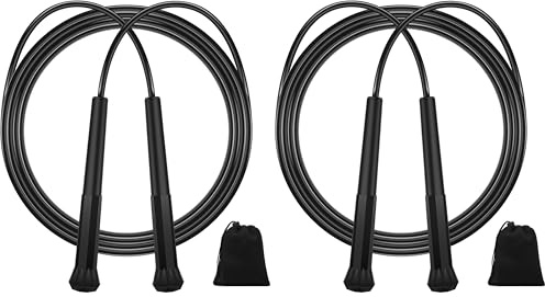 Euqvunn Corda per Saltare Professionale Bambini, Leggera Corda da Saltare in PVC, Corda Boxe Corda Salto Adulti con Sacchetto, Anti-Intreccio per Allenamenti Fitness in Movimento (Confezione da 2)