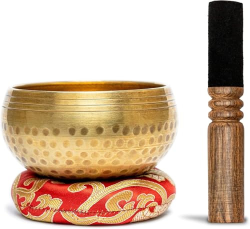 TINMAGI Tibetische Klangschalen Setz 6 Zoll, Handgefertigt in Nepal, Set mit Unterlage Holzklöppel, Singing Bowl für Heilung Yoga Meditation und Entspannung