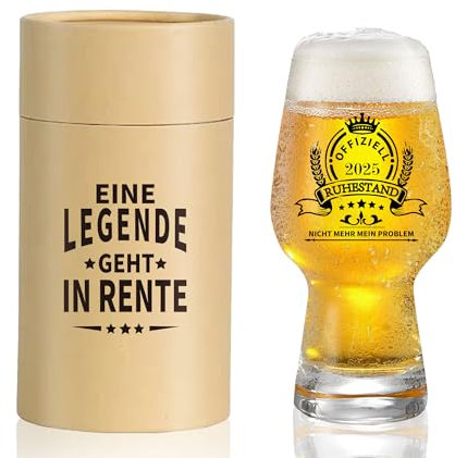aweker Bierglas Rente Geschenk 2025, 2025 Lustige Ruhestand, Rentner Mann Frau, Abschiedsgeschenk Kollegen, Eine Legende Verlässt Gelände，Pension Geschenk Bierkrug 580ml