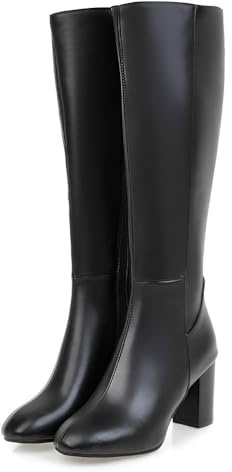 ticticlily Donna Stivali Alti di Pelle con Tacco Plateau Biker Stivaletti Invernali A Nero 47 EU
