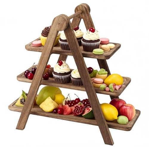 Petyoung Wooden Cupcake Stand, 3 Tier Serving Tray, Detachable Tiered Afternoon Tea Stands,Wood Fruit Dessert Display Tray for Wedding, Graduation, Birthday, Party, Picnic,Space-saving