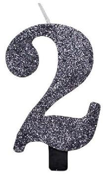 Chianese Candelina di cera per compleanno numero 2 Nero Glitter 9.5cm | Candeline per Torta Compleanno | Candele Particolari per Feste, Anniversari e Decorazioni Dolci