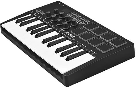 Tastiera MIDI a 25 tasti Mini tastiera USB portatile Controller MIDI con 25 tasti sensibili alla velocità 8 pad retroilluminati RGB 8 manopole