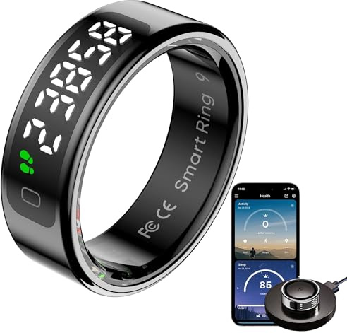 Anello intelligente con display monitoraggio del sonno, monitoraggio della frequenza cardiaca, monitoraggio dell'ossigeno nel sangue, contatore delle dita, controllo dei gesti, contacalorie