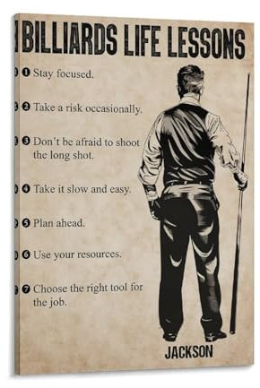 WLQZFRWV Billard Life Lessons, personalisiertes Billard-Poster, Leinwandposter, Schlafzimmer, Dekoration, Landschaft, Büro, Raumdekoration, Geschenk, 50 x 75 cm
