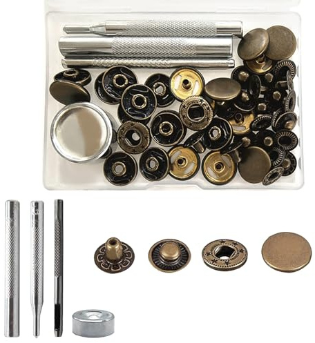 24 Sets Snap Fastener Kit 17mm Heavy Duty Leather Fasteners with 4 Setting Metal Tools Press Stud for Sewing Clothes, Jackets,DIY Craft