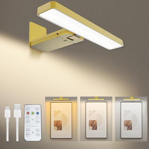 VIGMOJ Luz de imagen con control remoto, inalámbrica con batería, 3 colores de iluminación, regulable, luz LED, exhibición de arte montada en pared, utilizada para marco de fotos con diana de imagen.