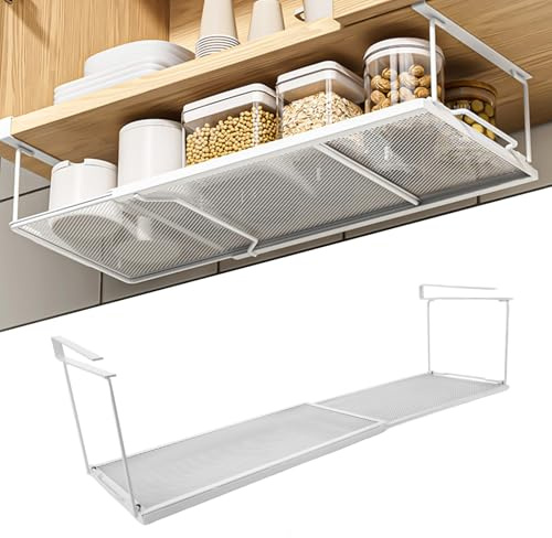 DAJAVE 2 piezas de cesta colgante de metal con 38-70 cm ajustable, cesta colgante extraíble para debajo del estante, estante colgante ajustable de metal para debajo del gabinete, organizador para