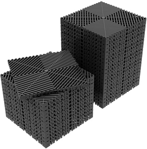 Jocoevol 36-Pcs Interlocking Tile, 12 x 12 Indoor/Outdoor Self-Drainage Interlocking Floor Tiles, Non-Slip Heavy-Duty Polypropylene Splicing Flooring Tile for Garage Patio Pool Bathroom, Black